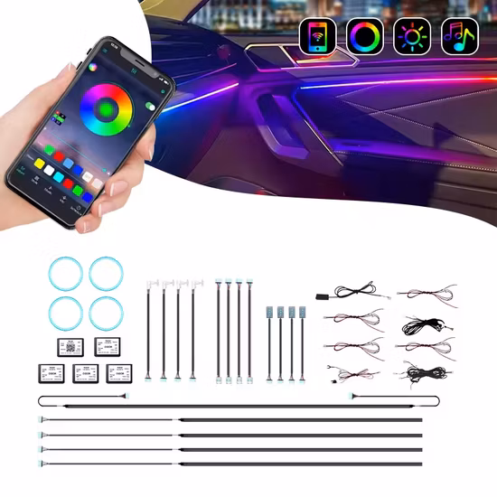7 色カースタイリング音楽制御 48LED 車 RGB LED ストリップライト雰囲気ランプキット IR リモートインテリアライト付き